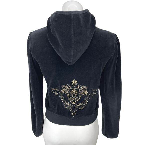 Mango Black Embroidered Velvet Velour Track Suit Sweatshirt Sweater Hoodie Top S - Picture 2 of 6